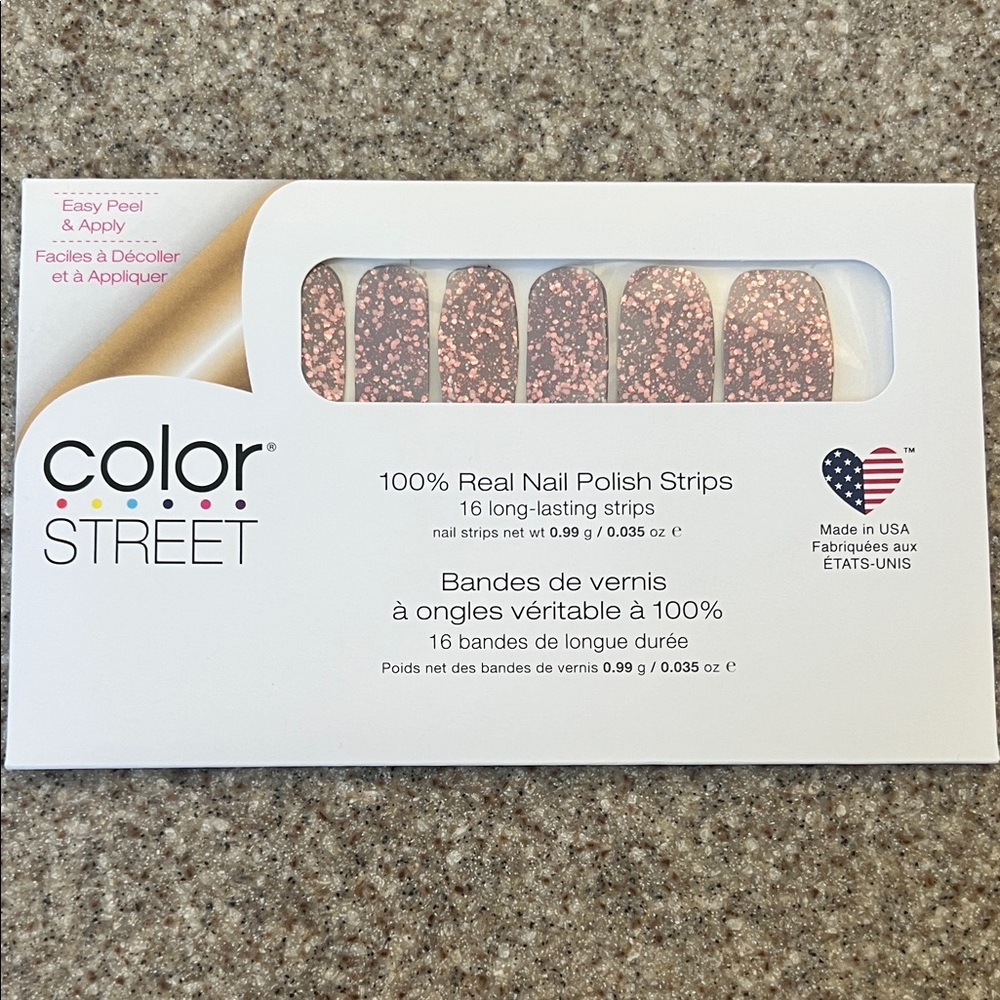 Color Street Rose Gold Glitter Nail Strips - Sparkling Pink-Metallic Finish